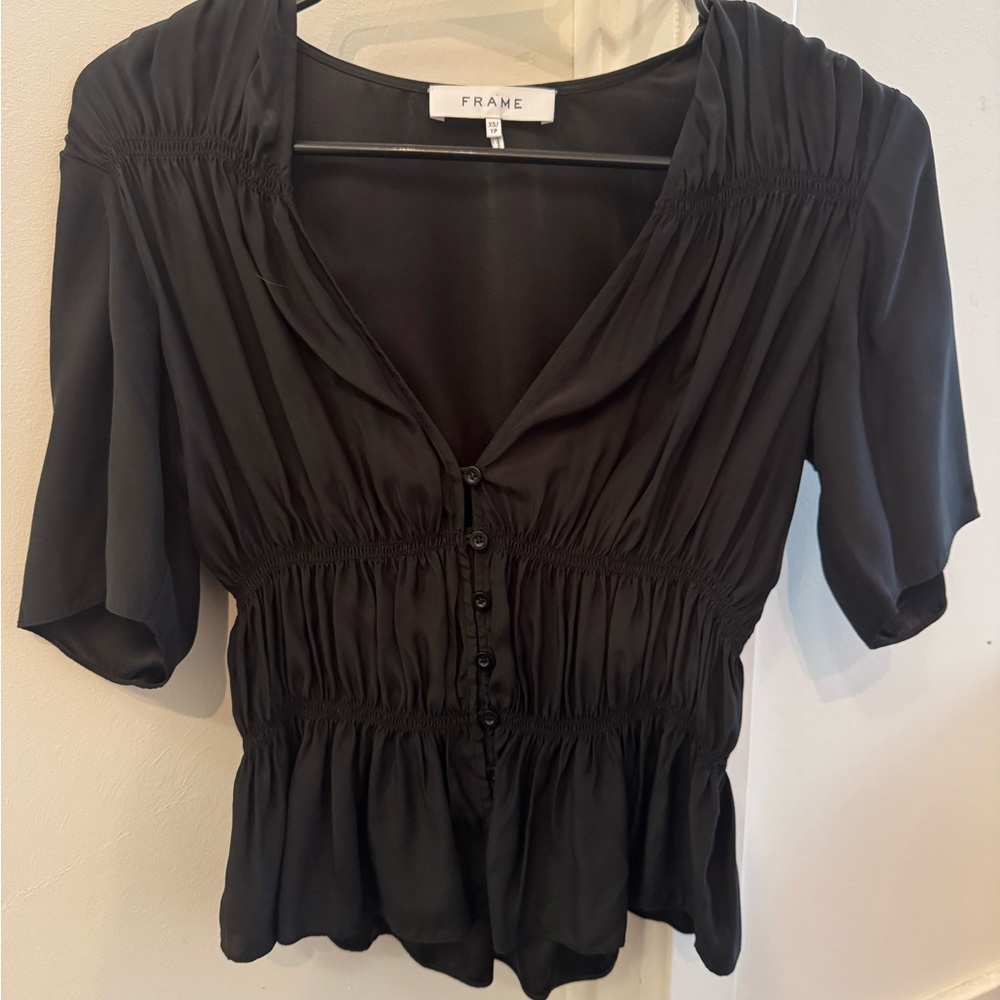 Frame Denim Black Ruched Blouse
